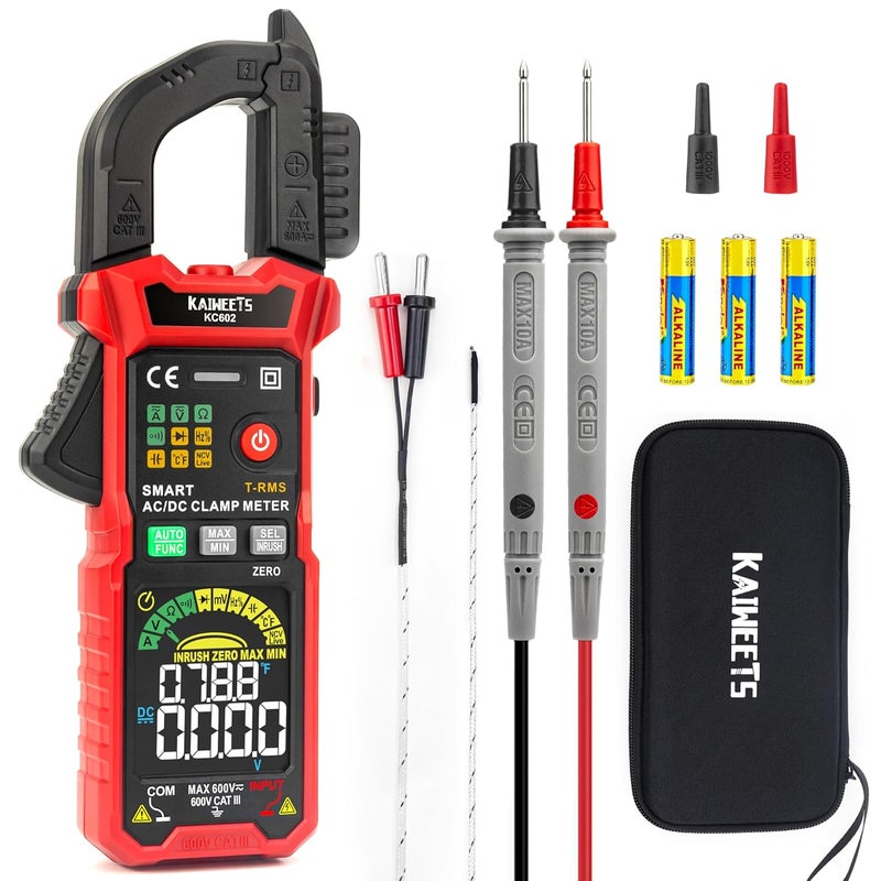 KAIWEETS Smart Digital Clamp Meter with D-Shaped Jaws, Clamp Multimeter with Inrush Current Function, Auto-ranging Amp Meter Built-in HD Color Screen, Measures AC/DC Current Voltage Temperature NCV - Image 1